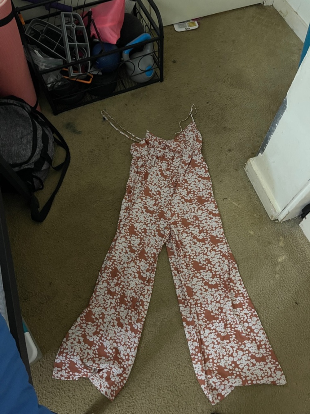 Floral Print Wide-Leg Jumpsuit in Rust and White